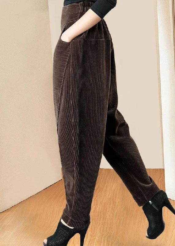 Boutique Coffee High Waist Pockets fashion Winter Pants