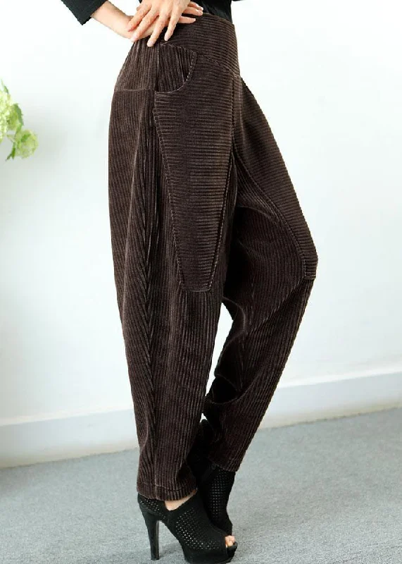 Boutique Coffee High Waist Pockets fashion Winter Pants