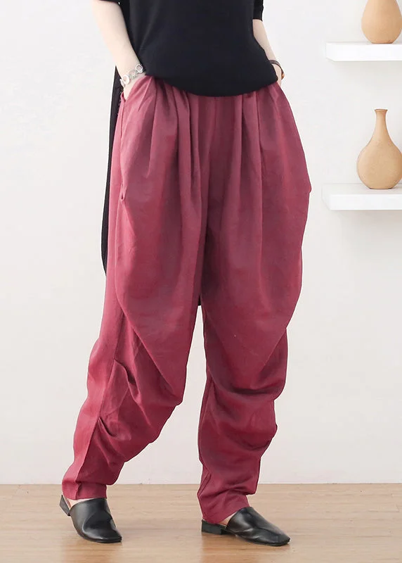 Boutique Red Pockets Linen Harem Pants Fall