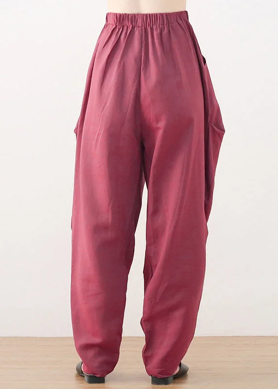 Boutique Red Pockets Linen Harem Pants Fall