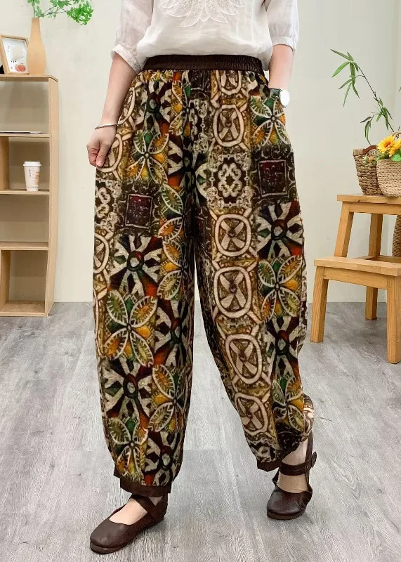 Boutique Yellow Elastic Waist Silk Linen Crop Harem Pants