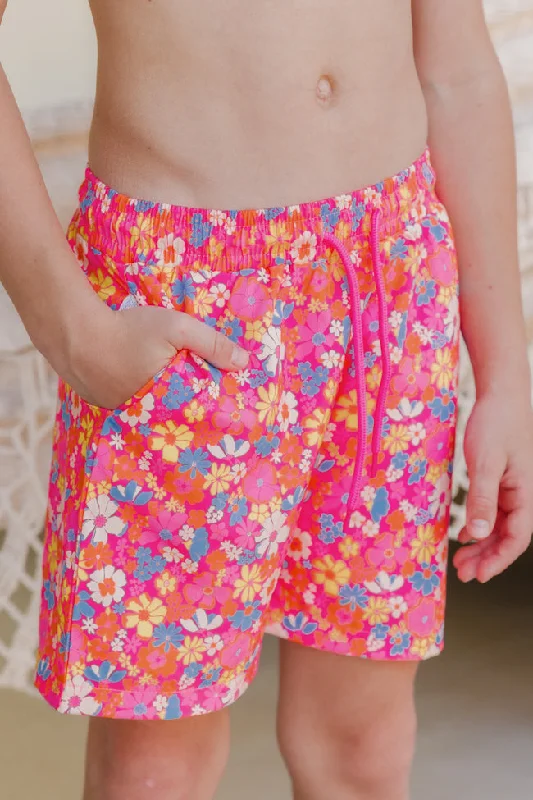 Boy's Seaside Floral Swim Trunks