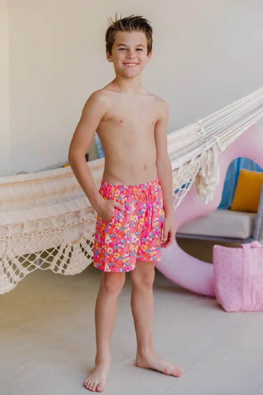 Boy's Seaside Floral Swim Trunks