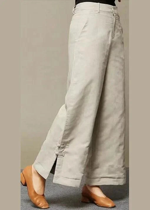 Casual Beige retro Button Thick Straight Winter Pants