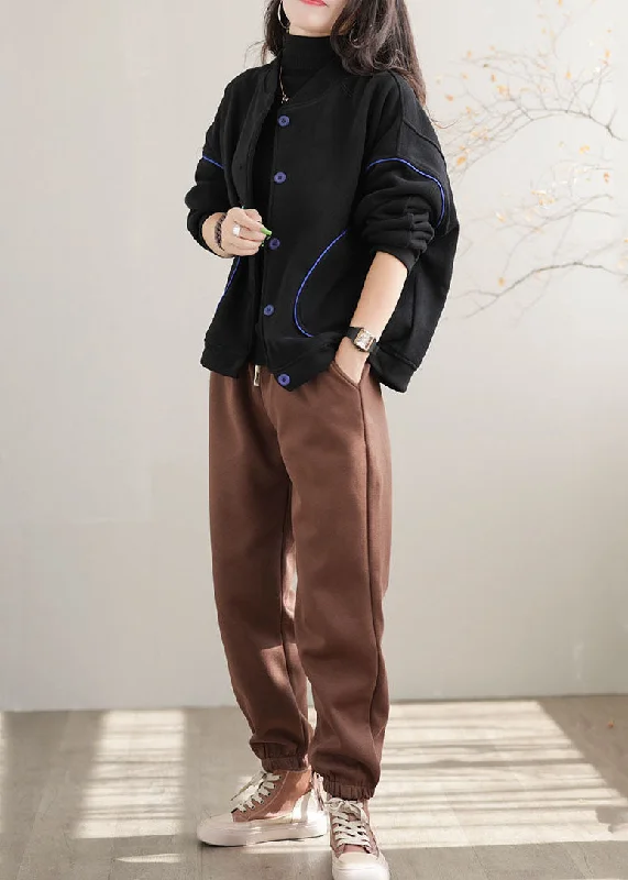 Casual Coffee Elastic Waist Oversized Warm Fleece Pants Winter