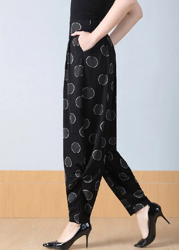 Casual Dot Print Pockets Wrinkled High Waist Harm Pants Spring