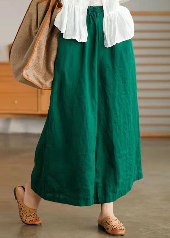 Casual Green Pockets Patchwork Cotton Wide Leg Pants Summer