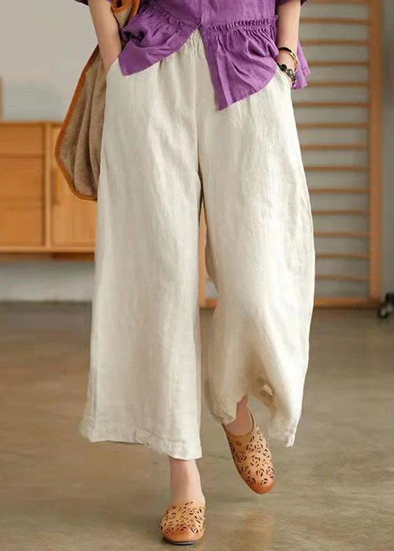 Casual Green Pockets Patchwork Cotton Wide Leg Pants Summer