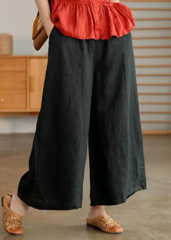 Casual Green Pockets Patchwork Cotton Wide Leg Pants Summer