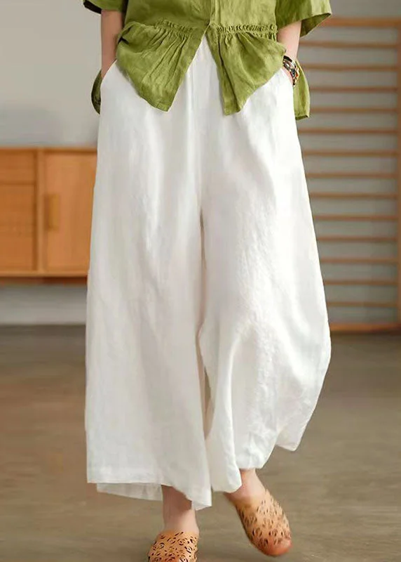 Casual Green Pockets Patchwork Cotton Wide Leg Pants Summer