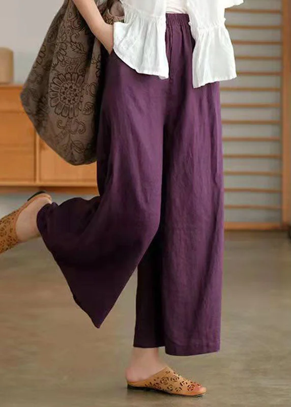 Casual Green Pockets Patchwork Cotton Wide Leg Pants Summer