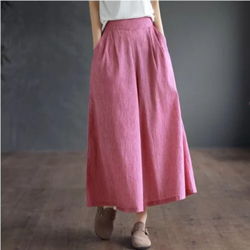 Causal Summer Cotton Solid Wide Leg Pants