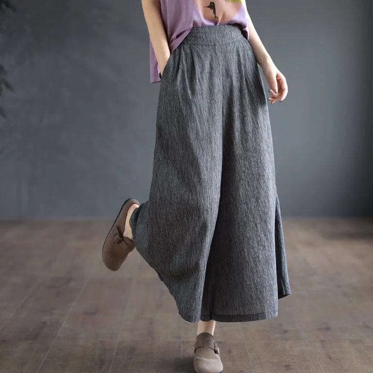 Causal Summer Cotton Solid Wide Leg Pants