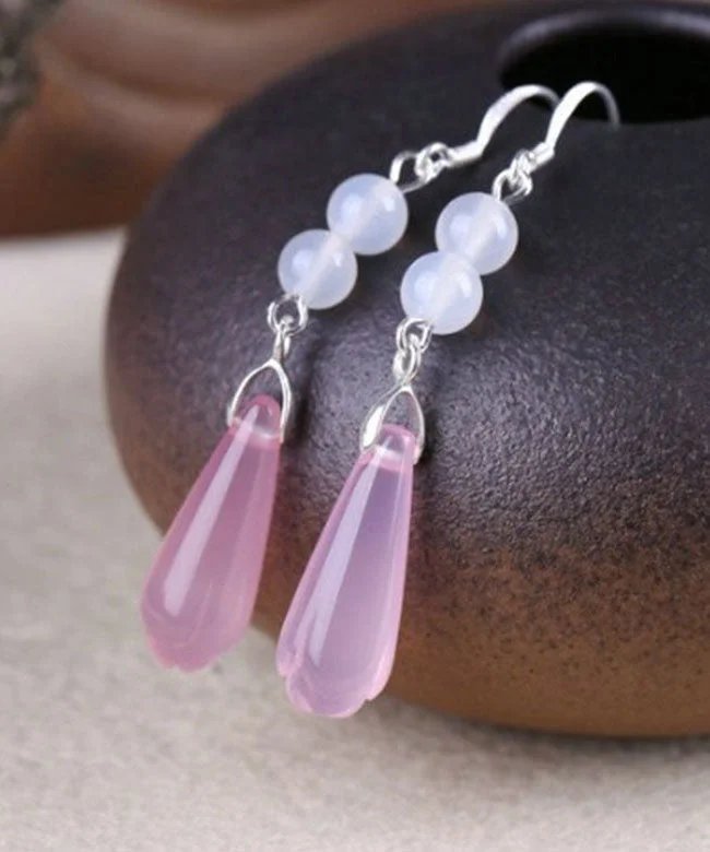 Chic White Sterling Silver Jade Sphericity Water Drop Drop Earrings