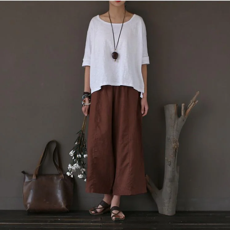 chocolate elastic waist linen pants oversize women casual wide leg pants