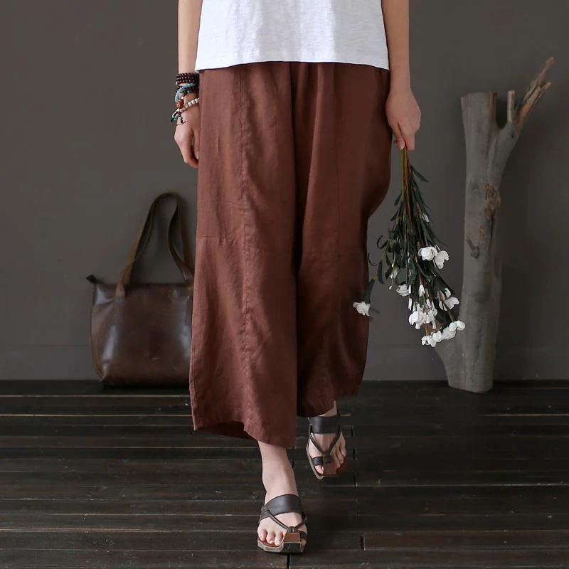 chocolate elastic waist linen pants oversize women casual wide leg pants