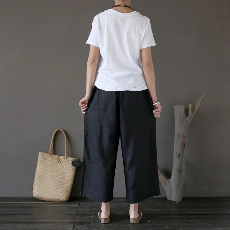 chocolate elastic waist linen pants oversize women casual wide leg pants