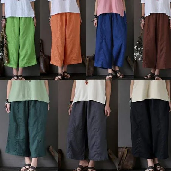 chocolate elastic waist linen pants oversize women casual wide leg pants