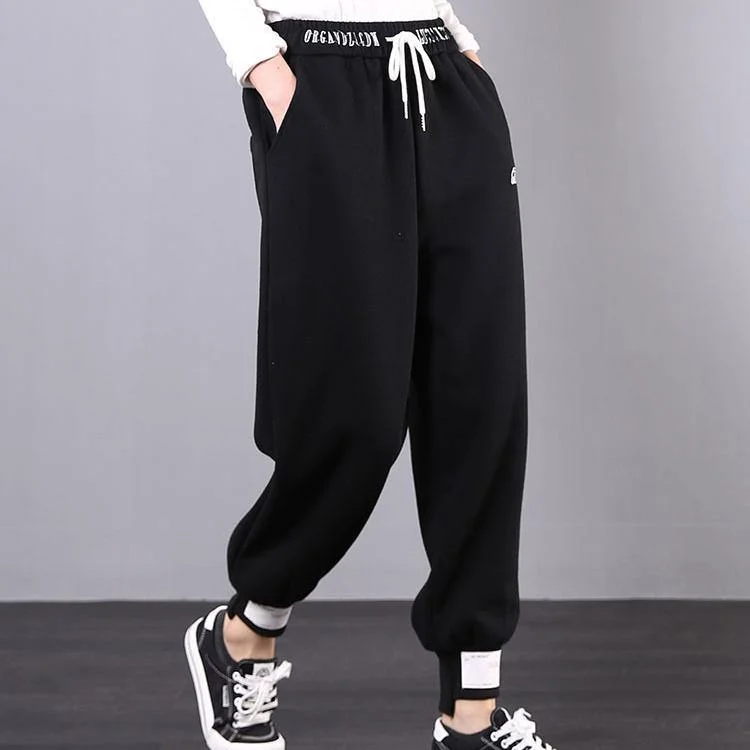 Classy black embroidery women's elastic waist Inspiration women pants