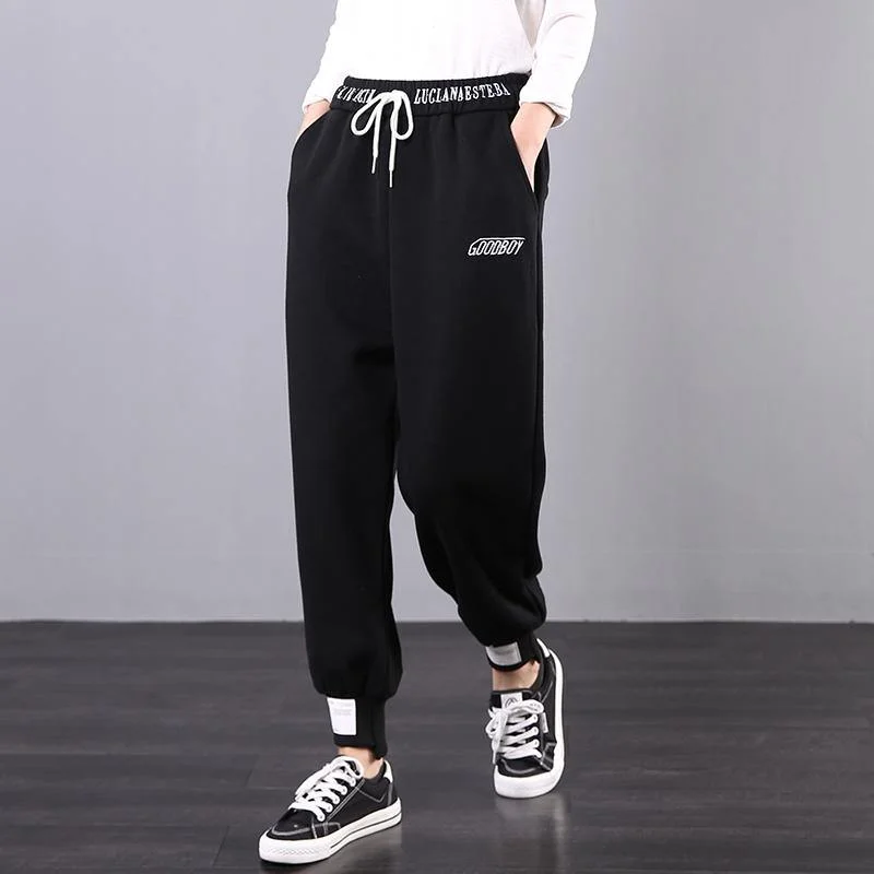 Classy black embroidery women's elastic waist Inspiration women pants