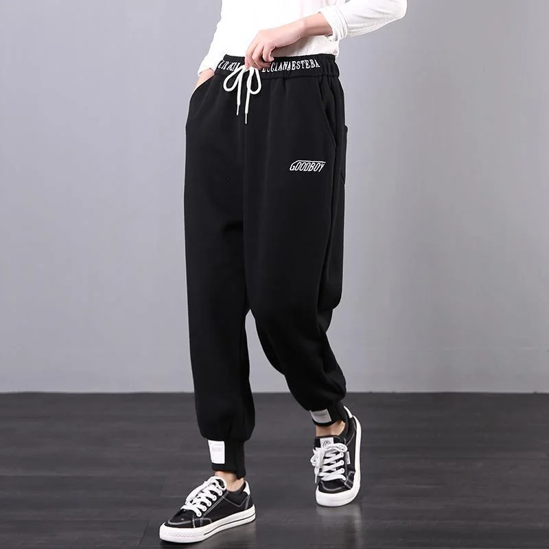 Classy black embroidery women's elastic waist Inspiration women pants