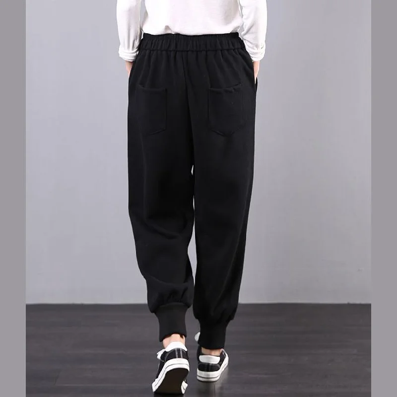 Classy black embroidery women's elastic waist Inspiration women pants