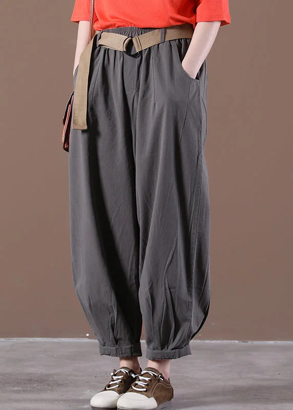 Classy Grey Elastic Waist Sashes Beam Pants Fall