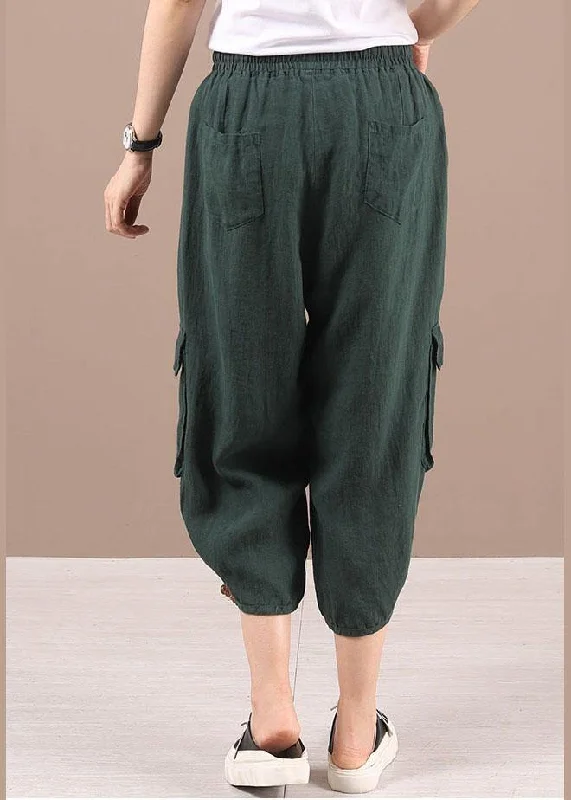 Classy Khaki retro Pockets Summer Linen Pants