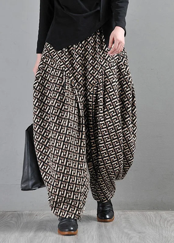 Coffee Pockets Print Elastic Waist Pants Fall