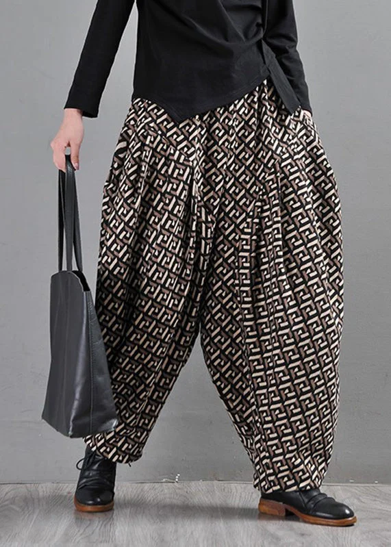 Coffee Pockets Print Elastic Waist Pants Fall