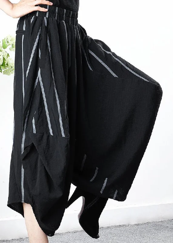 Comfy Black Striped Patchwork asymmetrical design Crop Spring Pants