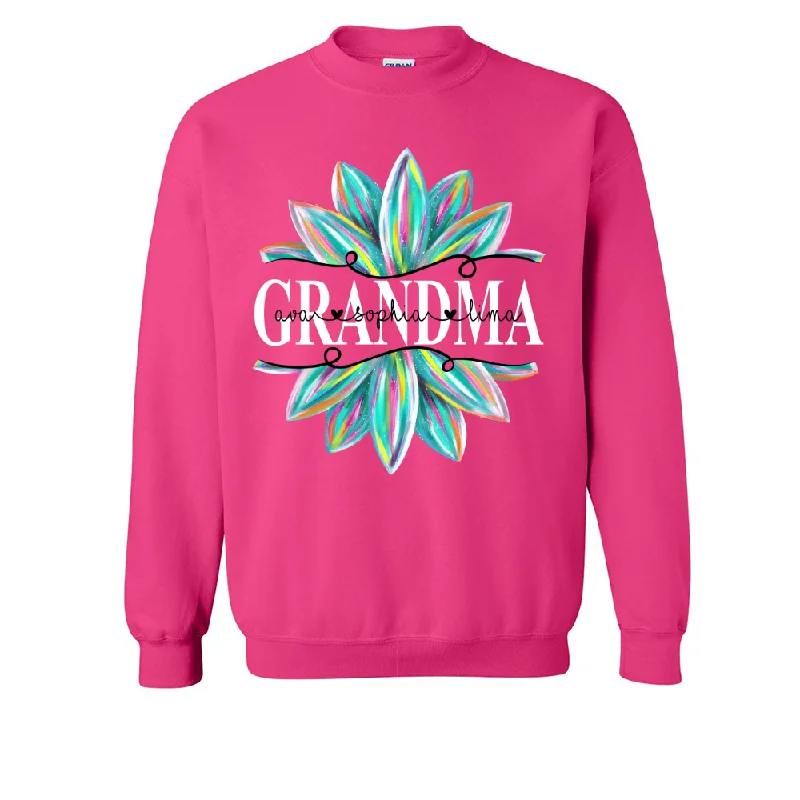 Custom Grandma Flower Color With Grandkids Mother's Day TH Sweatshirt