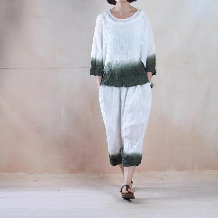 Deep in the clouds - pleated linen women top and pants set minimalist clothing