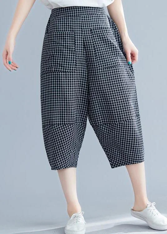 DIY Black Plaid Harem Pants Trousers Summer Cotton Linen