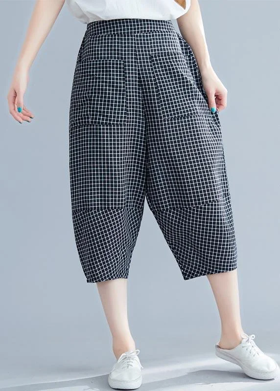 DIY Black Plaid Harem Pants Trousers Summer Cotton Linen