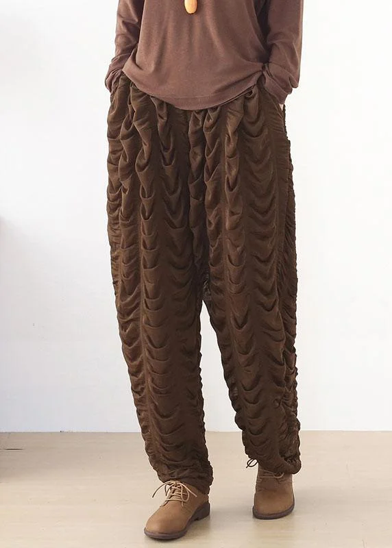 Diy Chocolate Wrinkled Pockets Harem Pants Fall