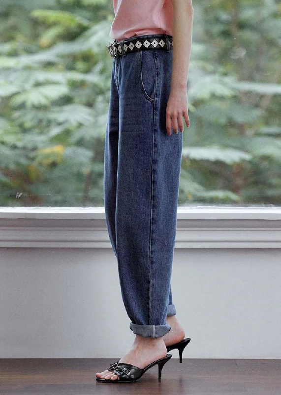 DIY Navy Oversized High Waist Denim Pants Summer