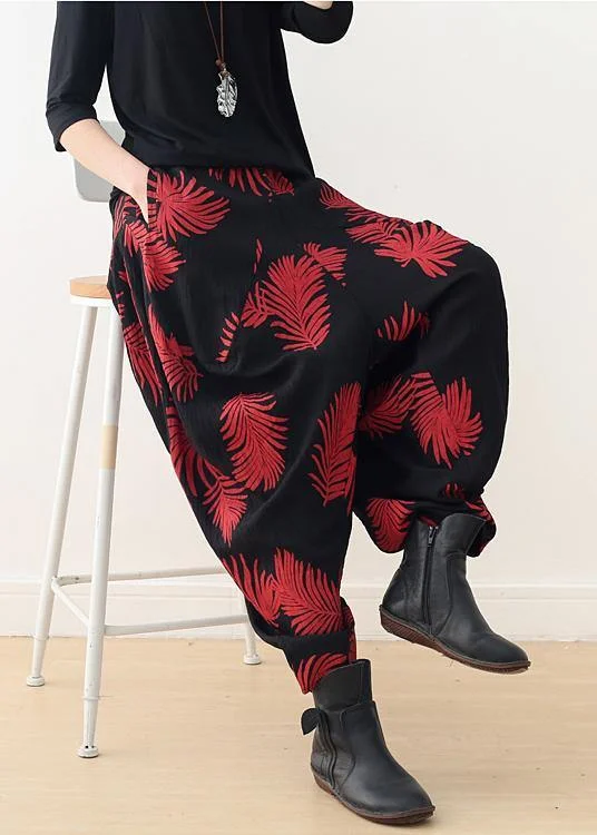 Diy Red Print Harem Cotton Pants