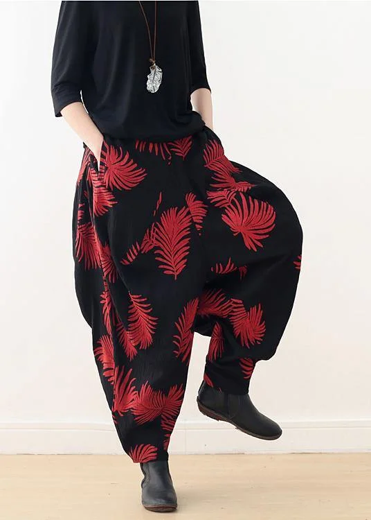 Diy Red Print Harem Cotton Pants