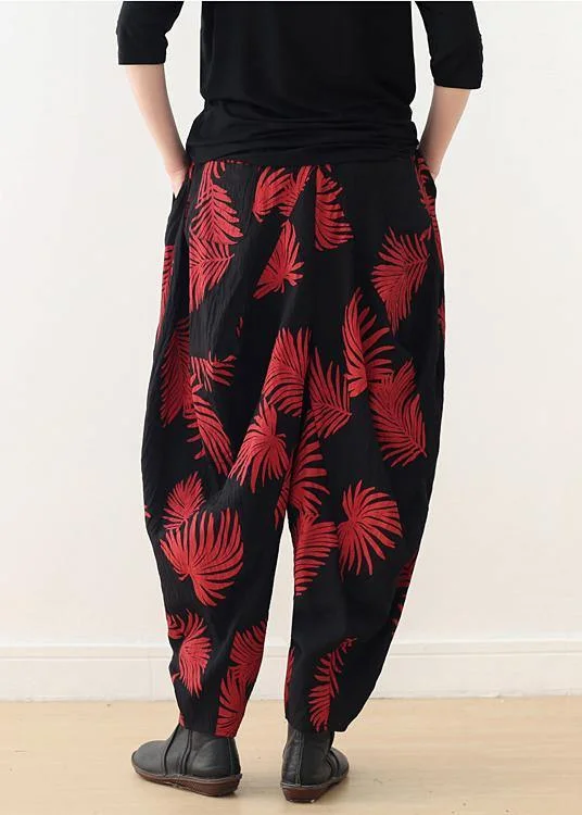 Diy Red Print Harem Cotton Pants