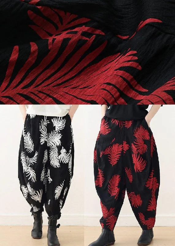 Diy Red Print Harem Cotton Pants