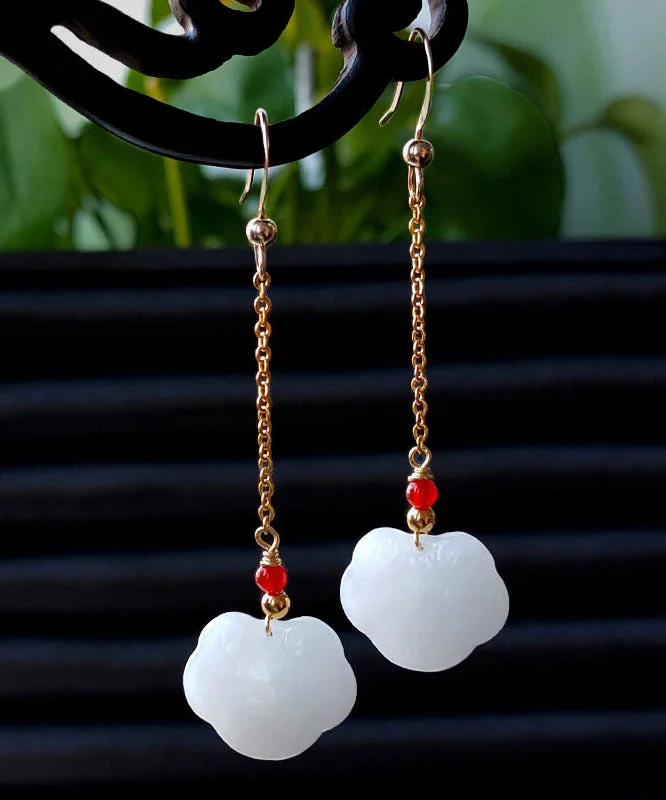 DIY White 14K Gold Jade Gem Stone Drop Earrings