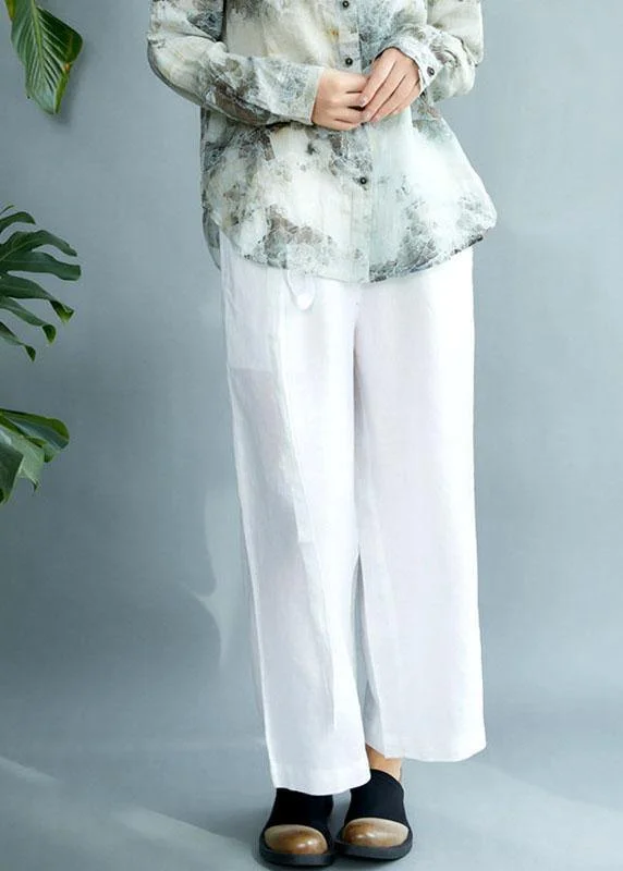 Diy White Loose Wide Leg Fall Asymmetrical Design Pants