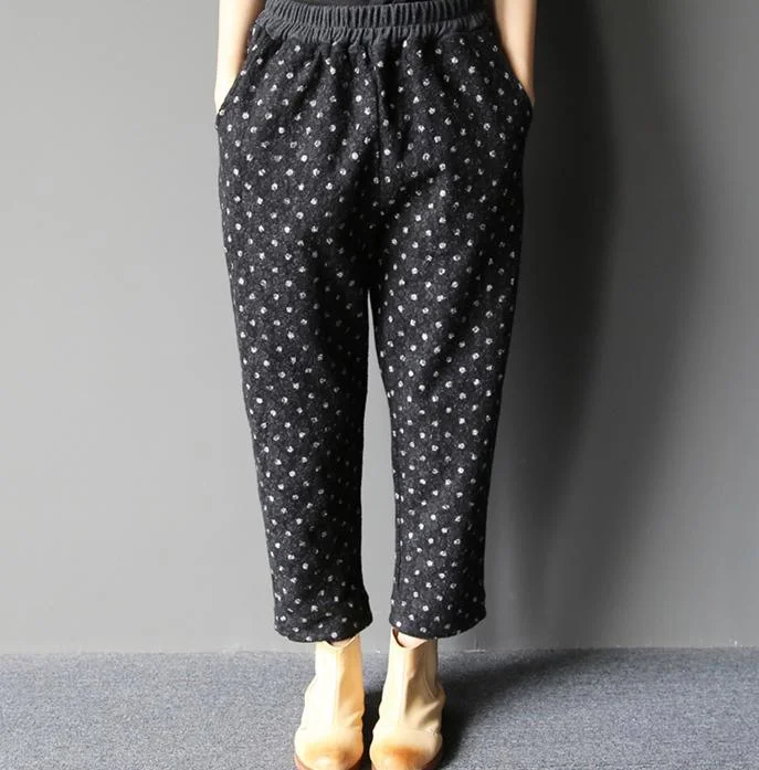 Dotted cotton pants plus size crop pants Vintage styles