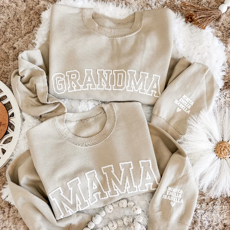 Embossed Grandma With Grandkids Sweatshirt, Custom Mom Grandma Puff Print Sweatshirt