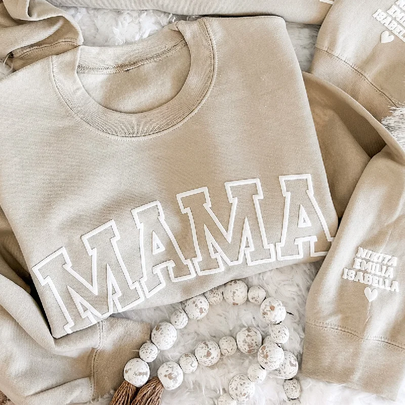 Embossed Grandma With Grandkids Sweatshirt, Custom Mom Grandma Puff Print Sweatshirt