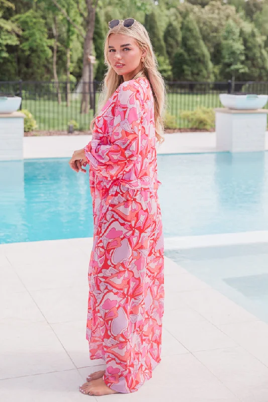 Eyes on Paradise Pink Belted Kimono