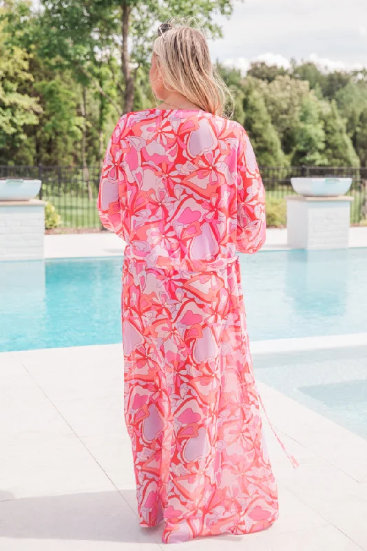 Eyes on Paradise Pink Belted Kimono