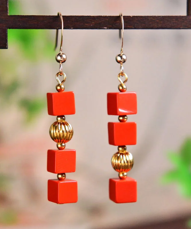 Fashion Red 14K Gold Cinnabar Candy Drop Earrings