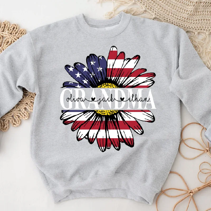 Grandma flag american flower and Grandkids Sweatshirt